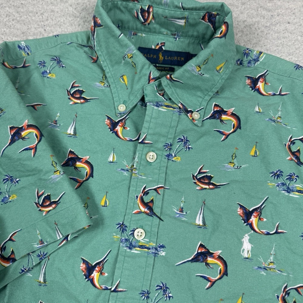 Ralph Lauren Marlin Oxford Shirt Men's S Classic Fit Button Front Short‎ Sleeve